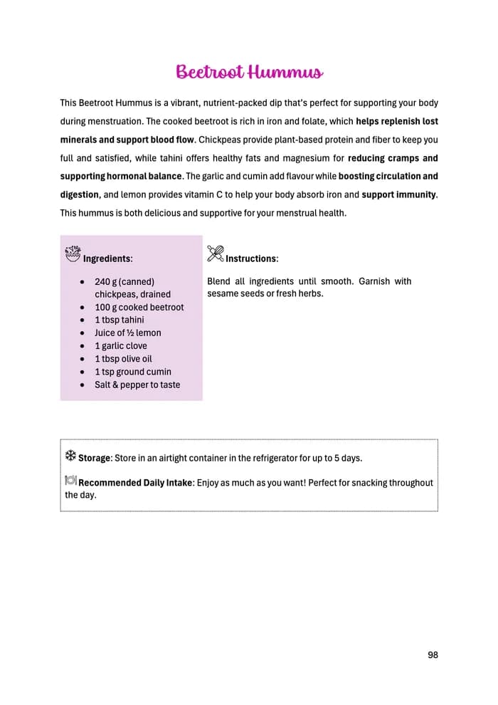 Inside the cookbook: recipe with ingredients and instructions
